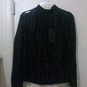 Long Sleeved Black Silver & Gold Blouse